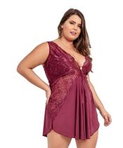 Camisola IMI Lingerie Com Calcinha Em Microfibra E Renda Bianca Vinho Camisola IMI Lingerie Com Calcinha Em Microfibra E Renda Bianca Vinho
