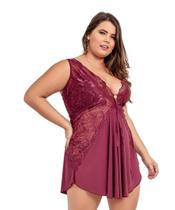 Camisola IMI Lingerie Com Calcinha Em Microfibra E Renda Bianca Vinho