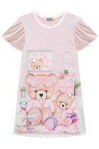 Camisola Infantil em Malha Confort Listrada Ursinhas Fofas - Kukiê Camisola Infantil em Malha Confort Listrada Ursinhas Fofas - Kukiê