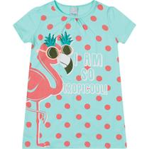 Camisola Infantil Feminina Curta Azul Flamingo Tropicool - Malwee Camisola Infantil Feminina Curta Azul Flamingo Tropicool - Malwee