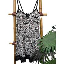 Camisola Liganete de Onça Sexy S/ Bojo Estampado e Renda
