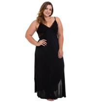 Camisola Longa Com Renda Preto Liganete Sepie 1010-PL Plus Size