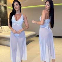 Camisola Longa Tule Transparente Luxo Fenda Lingerie Sexy Camisola Longa Tule Transparente Luxo Fenda Lingerie Sexy