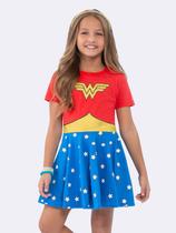 Camisola Manga Curta Infantil Mulher Maravilha Brilha no Escuro Camisola Manga Curta Infantil Mulher Maravilha Brilha no Escuro