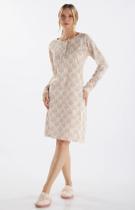 Camisola manga longa botão frontal em algodão feminino 050280 Camisola manga longa botão frontal em algodão feminino 050280