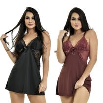 Camisola Microfibra Renda Luxo Sensual Alça Cruzada Vermelho Pijama Roupa De Dormir