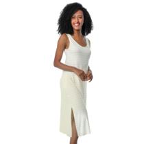 Camisola Midi em Vicolycra Linho Listrada - Marfim - M