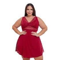 Camisola Pijama Plus Size de Liganete Com Detalhe em Renda Santa Passion