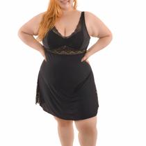 Camisola Pijama Plus Size de Liganete Com Detalhe em Renda Santa Passion .