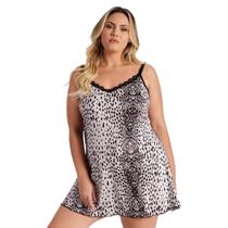 Camisola Pijama Plus Size em Liganete com Detalhe em Renda Santa Passion