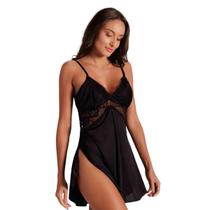 Camisola Pijama Sem Bojo Liganete Renda com Fendas e Calcinha Santa Passion