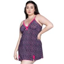 Camisola Plus Size Bella Fiore Estampada Feminina Liganete Com Laço Roupa de Dormir