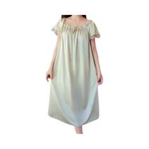 Camisola plus Size De Seda Gelada Com Renda E Decote Em V, Longa, Para Dormir E Usar Em Casa