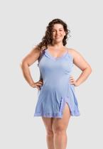 Camisola Plus Size Em Liganete Com Detalhes Em Renda Floral Azul Provence