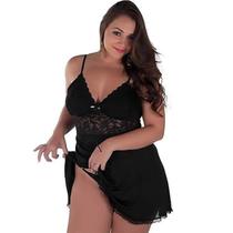 Camisola Plus Size em Microfibra e Renda Lingerie Moda de Baixo - MS1884