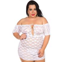 Camisola Plus Size Estilo Ciganinha em Renda Transparente