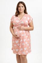 Camisola Plus Size Gestante Amamentação e Pós Parto Manga Japonesa com Botões Cor:SalmãoTamanho:56Gênero:Feminino