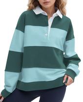 Camisola polo feminina SHBECYDE, listrada, cor verde