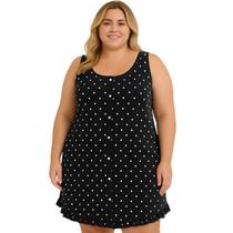 Camisola Regata Feminina Plus Size Estampa Poá Larga Discreta Botão Pijama Dormir Verão
