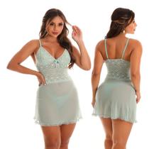 Camisola Renda e Tule Sensual Com Calcinha