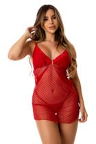 Camisola Rendada Sensual Alça Ajustável Calcinha Fio Dental Regulagem Lingerie Feminina