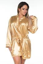 Camisola Robe em Cetim Dourado Pimenta Sexy Camisola Robe em Cetim Dourado Pimenta Sexy