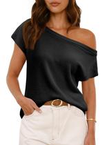 Camisola Saodimallsu feminina de um ombro, preta