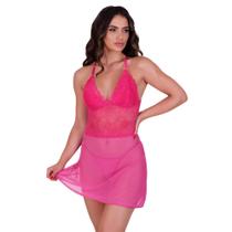 Camisola sem Bojo Tule Transparente e Calcinha Joana