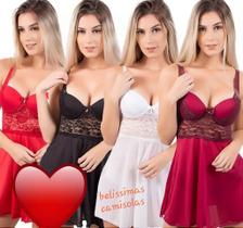 Camisola Sensual com Bojo e Renda - Modelo Nataly
