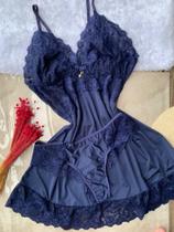 Camisola sensual de renda no tecido Poliamida com alça ajustável acompanha calcinha camisla sexy