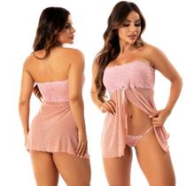 Camisola Sensual Transparente Com Calcinha Fio Dental Renda