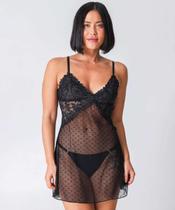 Camisola Sensual Tule Brilho Lurex Renda Marisa Preto-51033