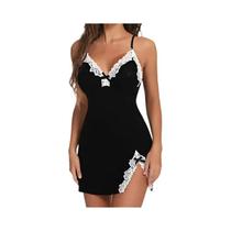 Camisola Sexy Feminina de Cetim com Decote V - Sem Mangas e Bainha Assimétrica