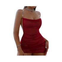 Camisola Sexy Feminina Em Tule Transparente Com Aplicações De Pérolas, Pijama Curto Ajustado Ao