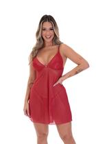 Camisola Sexy Renda Tule Transparente Lua de Mel Baby Doll Vestido de Dormir Com Calcinha