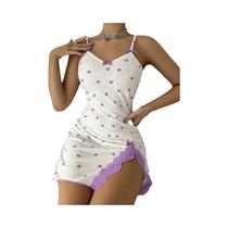Camisola Sexy Sem Mangas Para Mulheres Com Renda E Estampa De Coração, Pijamas