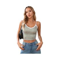 Camisola Slim Com Estampa De Leopardo E Detalhes Em Renda, Moda De Verão Para Mulheres, Top Para
