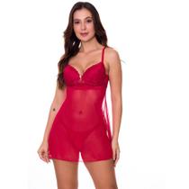 Camisola Transparente em Tule e Renda Lingerie com Bojo Estilo Sedutor - VC5032