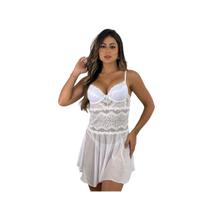 Camisola Tule Renda C Bojo Baby Doll Pijama Feminino Branco