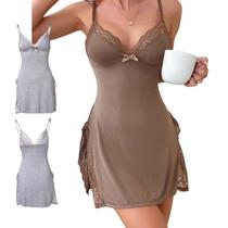 Camisola WATOIT Chic-Me Lace Trim Slit Sleep Dress Khaki GG