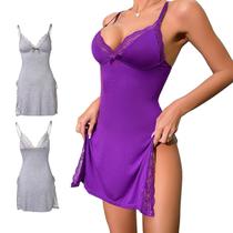 Camisola WATOIT Chic-Me Lace Trim Slit Sleep Dress Purple