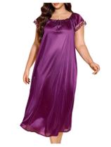 Camisola WDIRARA Satin Plus Size com renda roxa contrastante Camisola WDIRARA Satin Plus Size com renda roxa contrastante