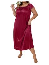 Camisola WDIRARA Satin Plus Size com renda vermelha contrastante Camisola WDIRARA Satin Plus Size com renda vermelha contrastante