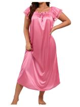 Camisola WDIRARA Satin Plus Size de manga curta rosa para mulheres Camisola WDIRARA Satin Plus Size de manga curta rosa para mulheres