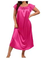 Camisola WDIRARA Satin Plus Size rosa choque com renda 5GG feminina Camisola WDIRARA Satin Plus Size rosa choque com renda 5GG feminina