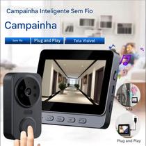 Campainha Inteligente Sem Fio com Tela LCD Monitor Plug & Play Alta Definição Segurança Residencial
