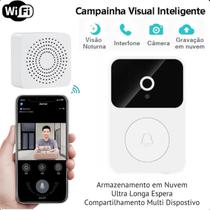 Campainha Residencial Wifi Branco Tempo Vivo Real Áudio Externa Portátil
