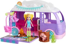 Camper Playset Polly Pocket Glamping com boneca e animal de estimação Camper Playset Polly Pocket Glamping com boneca e animal de estimação