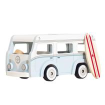 Campervan de férias de madeira Toy Le Toy Van com prancha de surfe de 3 anos ou mais Campervan de férias de madeira Toy Le Toy Van com prancha de surfe de 3 anos ou mais