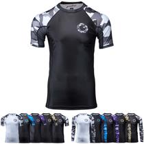 Camuflagem Rashguard Gold BJJ Camo de manga curta para Jiu Jitsu - Black M Camuflagem Rashguard Gold BJJ Camo de manga curta para Jiu Jitsu - Black M